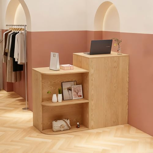 Comptoir Caisse Magasin,Petit Comptoir d'accueil Moderne de Réception Secrétariat,Mobilier De Bureau,Bureaux,Salons,Magasin De Vêtements,Armoires D’Accueil À Domicile 80×45×95cm Grain de bois