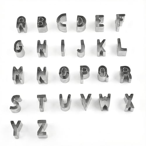 26PCS Alphabet Cookie Cutters Set, 1 Inch Letter Stainless Steel Mini Cookie Cutters for Fondant, Dough, Fruit & Sandwiches, Letter Cookie Molds for Halloween, Christmas & Birthday Party Baking
