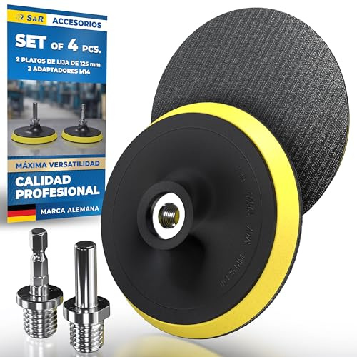 S&R Platorello 125mm Set 4pz e Adattatori M14 Supporto per Dischi Abrasivi.