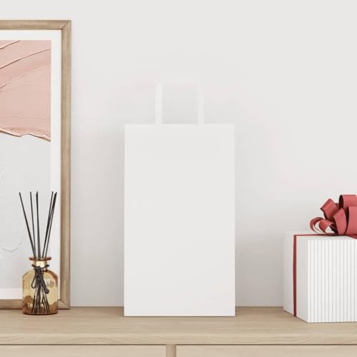 Ziaphsol Pappersbärkassar 250 stycken med handtag av kraftpapper, vit 21 x 11 x 36 cm, pappershandtag, max. 6 kg, för presentförpackning och shopping