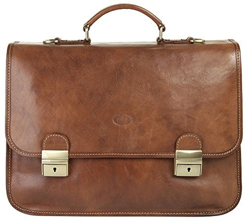 piké Aktentasche Echt Leder Herren | Made in Italy | Business Tasche mit Laptopfach | Klassische Messenger Bag mit Schultergurt | 017611