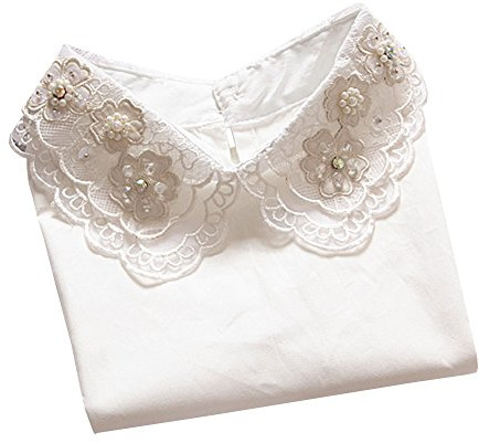 Shinywear Womens White Pearl Half Shirt Blouse Collar Lace Embroidered False Collar