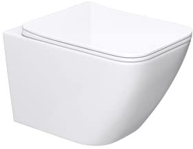 Durovin Bathrooms Ceramic Rimless Wall Hung Square Toilet -Short Projection- Include WC Pan with Quick Release Soft Close Seat