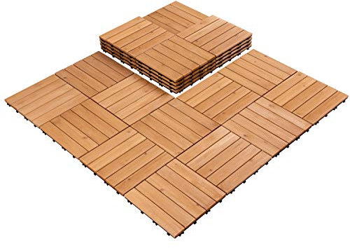 Yaheetech Lot de 27 dalles en bois 30 x 30 cm - Pour extérieur et intérieur - Pour balcon - Avec système de drainage - Environ 2,6 m² - Bois massif B-Natural Wood