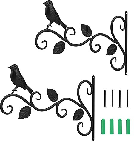 Loopunk Ganci da Parete per Pianta,2 Pezzi Ganci per Fioriera Parete, Staffe per Cesto Appese, Staffa per Cesto di Piante, per Mangiatoie,Fioriere, Lanterne,Uccelli (Nero)