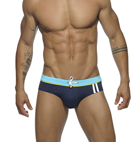 RQPYQF Costume da Bagno Uomo, Costume Slip Nuoto Mare e Piscina Uomo Swimming Brief Coulisse Regolabile YK15 (Blu Scuro, XL)
