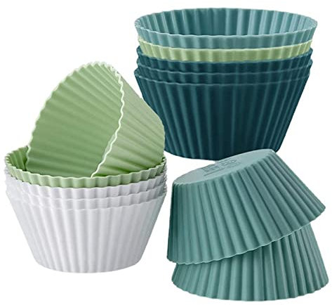 12pcs Silicone Muffin Cases, Cupcake Moulds, 4 Color Muffin Liners Pastry Cake Mold Reusable Silicone Baking Cases Muffin Molds for DIY Baking Bread Air Fryer Silicone Cake Case