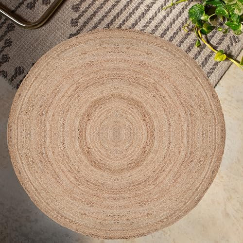 Craft Trade Round Jute Rug Hand Woven Braided 150X150 cm Area Rug for Home Decorative Boho Carpet Area Rugs for Living Room Kitchen Bedroom 60x60 Inch