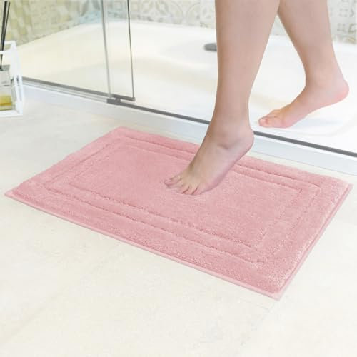 Decomira Badematte rutschfest | Als Badteppich Set kombinierbar | WC-Teppich Badezimmer-Teppich Bad-Vorleger waschbar | Duschvorleger waschbar Bad-Garnitur | Rosa - 40x60 cm