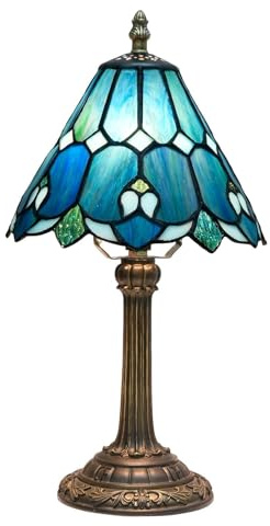 wecrejoni Tiffany Lamp Stained Glass lamp Small Bedside Table Lamps for Living Room Bedroom Dorm Kitchen Home Decor Festival Birthday Gift,Blue Table lamp