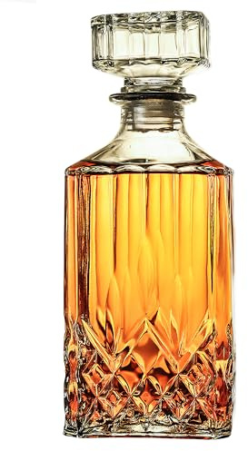Bunhut Carafe à décanter à whisky avec bouchon géométrique hermétique, 950 ml, carafe à décanter en verre, bouteille de liqueur diaphane, carafe avec couvercle hermétique pour whisky, vodka, bourbon