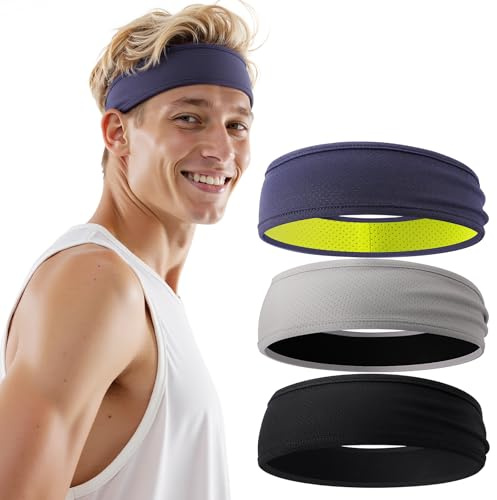 Braylin Men's Headband, 3-Pack Men's Sweatband, Sports Headband for Running, Cycling, Basketball, Fitness Workout, Unisex Headbands