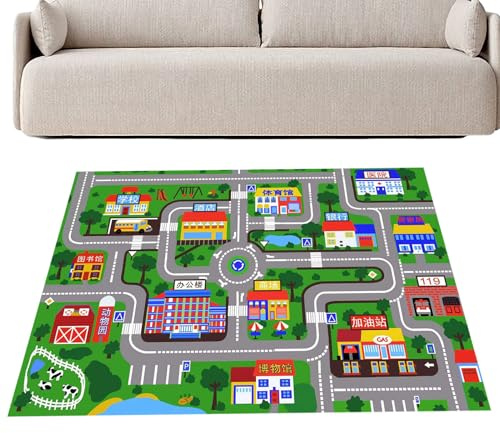 WJnflQN Alfombra de juego para bebés, alfombra de actividades sensoriales, alfombra grande antideslizante para la ciudad, juguetes educativos, alfombra plegable para actividades de niños pequeños