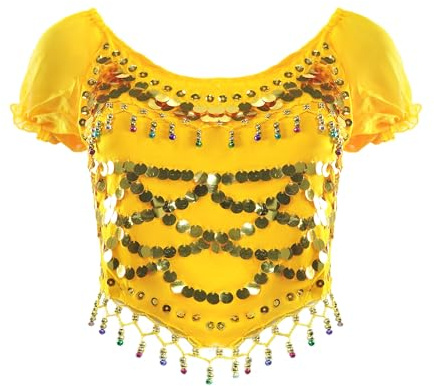 Baisdan Women's Belly Dance Top Short Sleeves Dance Top with Coin Belly Dancer Costume