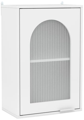 GIANTEX Armario de Pared para Baño, Mueble de Almacenamiento de 2 Niveles con Puerta de Cristal Templado, Estante Ajustable, Armario Colgante para Cocina, Salón, 35 x 20 x 52,5 cm, Blanco