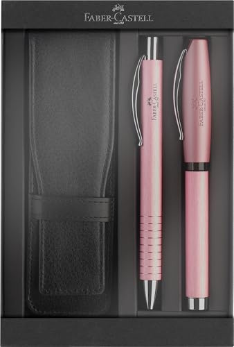 Faber-Castell 202188 - Geschenkset Essentio Aluminium rosé, mit Füller, Kugelschreiber und Stifteetui, Schreibset edel