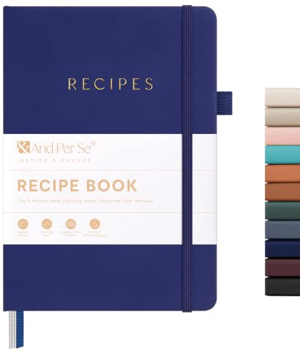 &And Per Se Recipe Book to Write in Your Own Recipes, Blank Recipe Book with Water-Resistant Hardcover, Empty CookBook to Organize Your Recipes - 5.7 X 8 Inches (Royal Blue)