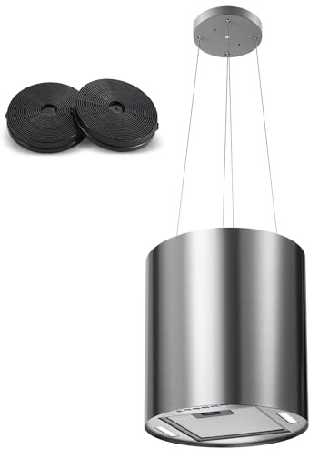 SNDOAS Campana Extractora, Isla sin Salida de Humos 35cm avec 2 Filtres à Charbon, Débit d'Air Puissant 700 m³/h, 3 Vitesses, Arrêt Retardé (5 minutes), Éclairage LED, Acero inox