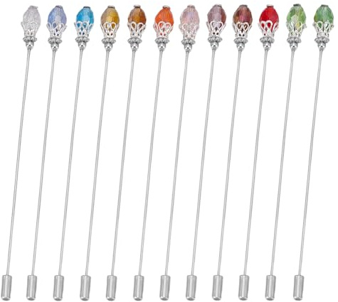 AHANDMAKER 12 x spille per cappelli, perle di vetro, 12 colori, asta con perle di cristallo, forcine per capelli, per donna, cravatte, cappelli, sciarpe, accessori per gioielli, 12 cm
