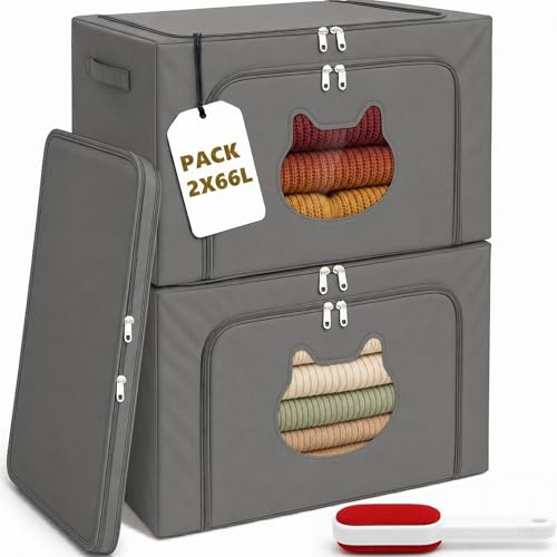 RICHXEL Cajas Almacenaje Ropa 66L Pack 2 (132L) Rígida Ventana Gato