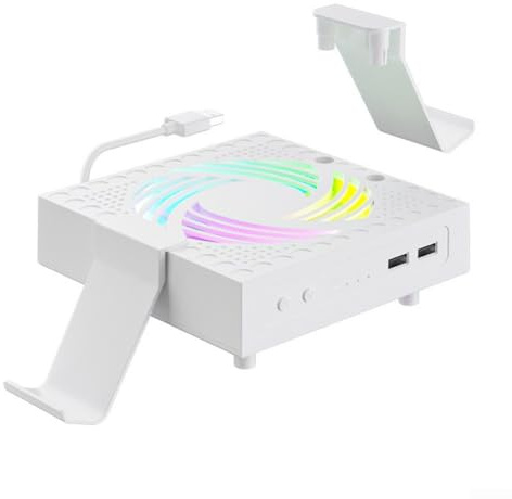 Dammsäker kylfläkt för Xbox-seriens X/S-konsol, med RGB-coola lampor, 4-växlad tyst kylfläkt (vit)