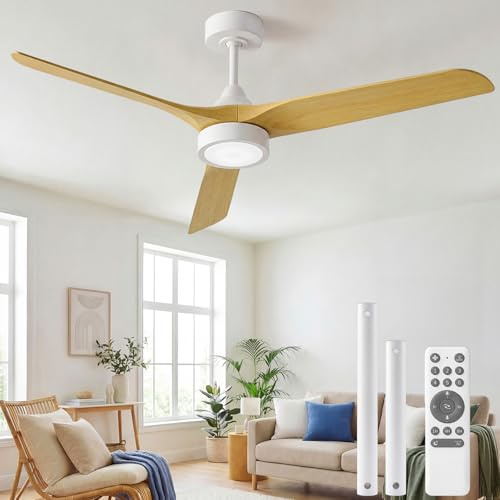 Ateroll Ventilatore da Soffitto Ø132cm Luci e Telecomando Silenzioso 3 Pale in ABS, Motore DC Plafoniera Led Dimmerabile 6 Velocità Timer Ventilatore Soffitto Moderno per Letto/Soggiorno/Studio/Patio