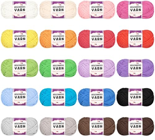 Coopay 20x25g Chunky Yarn Set, Soft Crochet Yarn for Beginners Easy-to-See Stitches, Multicoloured Chunky Cotton Yarn for Crochet & Knitting, Beginners Easy Yarn for Crochet Amigurumi Home Decor