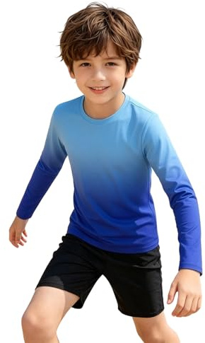 Uv Shirt Mädchen, Schwimmshirt Kinder - Langarmshirt Badeanzug T-Shirt Uv-Schutz Kurzarm Für Jungen Und Strand Mit Druck Badebekleidung Kinder-Schwimmoberteile Rashguard Blau 130
