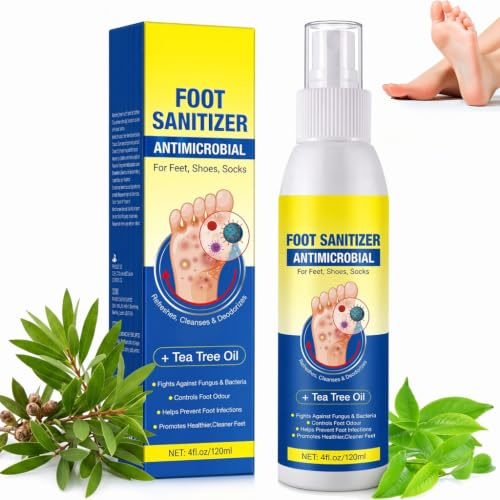 Fotspray, teeträdsolja fotluktspray, naturlig fotvårdsspray mot fotlukt och svett, förebyggande av fotsvamp, lindrar klåda och skakar mot obehaglig lukt, 120 ml