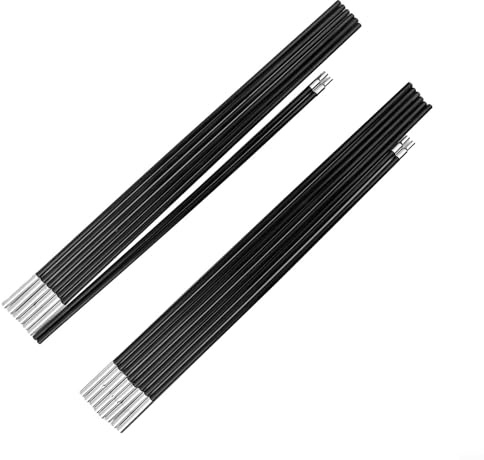 Juego de varillas de repuesto plegables de fibra de vidrio de 11 secciones con conectores integrados, diseño ligero y portátil para refugio de camping, color negro, dos