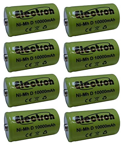 8x Batteria ricaricabile Ni-Mh Torcia D 1,2V 10000mAh 10Ah 61x33mm 33x61mm NiMh