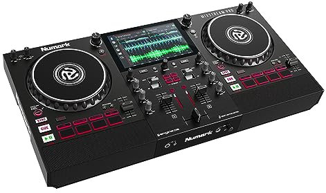 Numark Mixstream Pro Controlador DJ Autónomo con Altavoces, Pantalla Táctil de 7”, Streaming con Wifi, Controles Smart Light, Ruedas para Scratch de 6”, 2 Canales y Efectos