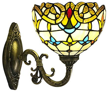KinHall Wandleuchte innen Wandlampe Glas Bunter Blumenschirm, Vintage Lampe mit Base aus antik Metall Wanddeko Beleuchtung für Restaurant Schlafzimmer Flur