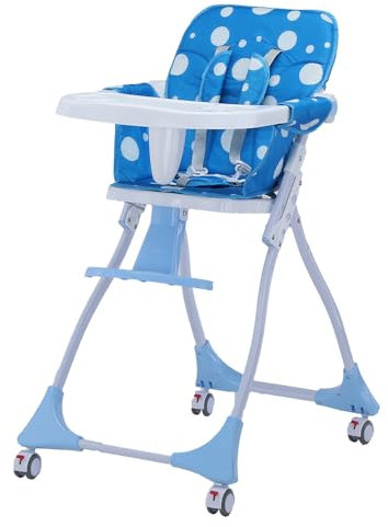 Baby-Hochstuhl | Kinderstuhl | Hochstuhl | Klappbar | Rollbar | Mit Tablett | Abwaschbarer Bezug | Blau