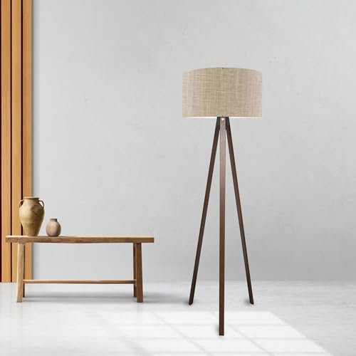 lux.pro Lampada da Terra a Treppiede Alta 140 cm Piantana Tripode con Paralume Cilindrico Design Moderno per Soggiorno Camera da Letto Angolo Lettura - Marrone Chiaro