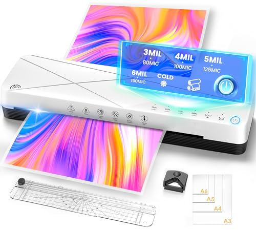 MAXDONE Laminiergerät, laminiergerät A3 mit 6 Laminiermodi - ABS und Abschaltautomatik, A3/A4/A5/A6 Laminiergerät mit Laminierhüllen, Laminator Schneidevorrichtung und Eckenabrunder