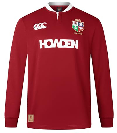 British & Irish Lions Canterbury Adult Unisex Official Canterbury Long Sleeve Classic Rugby Jersey | Relaxed Fit | Soft Feel, Red Dahlia, XL