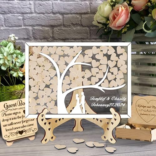 MHJUFGD Libro degli Ospiti di Matrimonio Personalizzato Nome E Data Libro degli Ospiti di Matrimonio A Forma di Albero per Decorazioni di Matrimonio Rustico Festa di Compleanno (Stile 11)