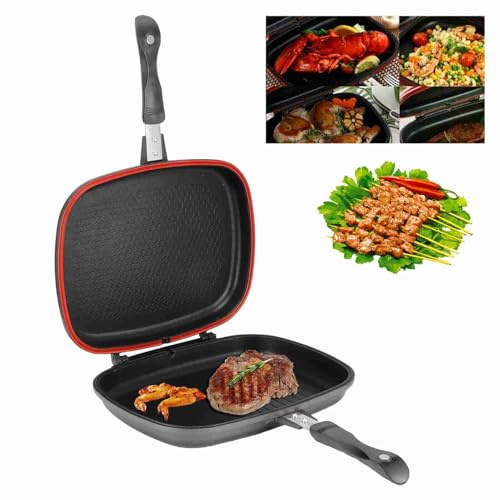 Double Side Grill Pan, Non Stick Aluminium Double Frying Pan, Sandwich And Panini Maker Baking pan for Barbecue, Chicken