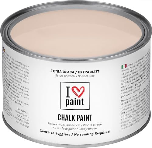 I LOVE CHALK PAINT Colore Rosa Antico 375 ml - Senza Carteggiare Colora Mobili, Pareti e Oggetti - Senza solventi e formaldeide – Inodore a base di acqua