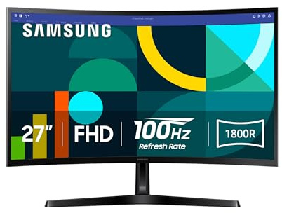 Samsung 27 Essential S3 (S36GD) Series FHD 1800R Curved Computer Monitor, 100Hz, Game Mode, Advanced Eye Comfort, HDMI and D-sub Ports, LS27D366GANXZA, 2024