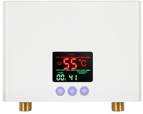 Chauffe-eau instantané, mini chauffe-eau électrique instantané, écran LED, réglage de température à 3 niveaux, chauffe-eau de cuisine, 5,5 kW [niveau d'énergie A]