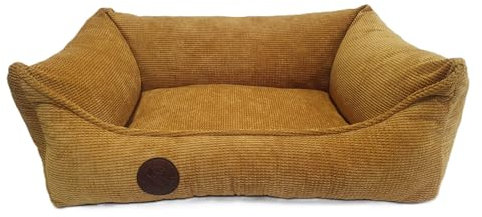 Orthopädisches Hundebett, gelenkschonend, waschbar, für große, mittelgroße und kleine Hunde, senfgelb (S = B/T/H 60/40/15cm)
