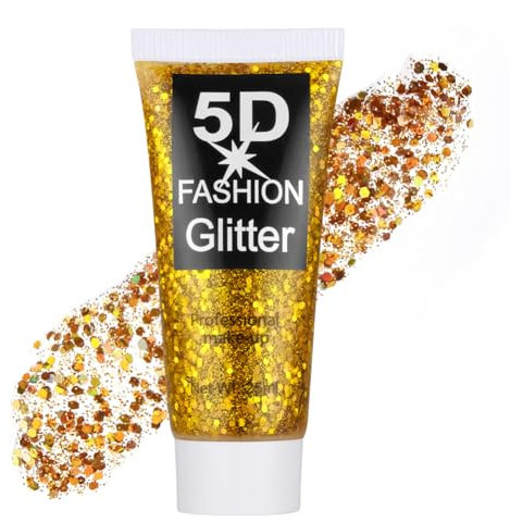 AYBUY Purpurina Cara Gel, 25ml Festival Gel Purpurina Liquida Corporal, Gel Chunky Glitter Corporal para Carnaval, Festival, Mascarada y Maquillaje de Fiesta (Oro)