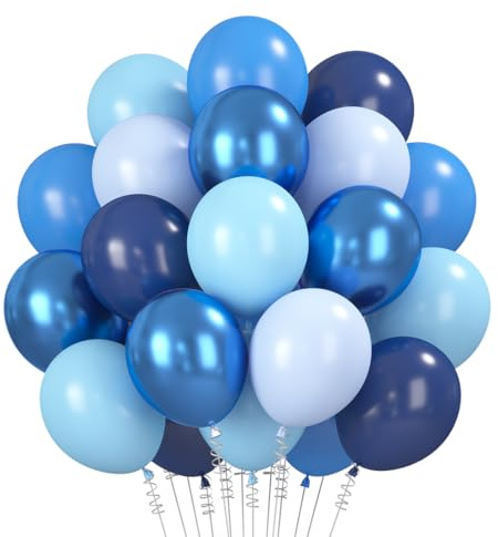 Luftballons Blau 60 Stück, 12 Zoll Blaue Luftballons Navy Baby Blau Hellblau Metallic Latexballon Blaue Ballons, Luftballons Geburtstag Blau für Junge Baby Shower Hochzeit Jugendweihe Party Deko