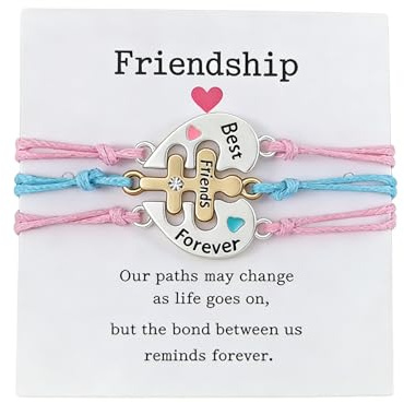 EQLEF Pulsera Amistad Amigas para 3 Niñas, lindo y Colorido Ajustable Mejor Amigo Pulseras en Forma de Corazón BFF Regalos con Strass para Joyería de Graduación de Cumpleaños