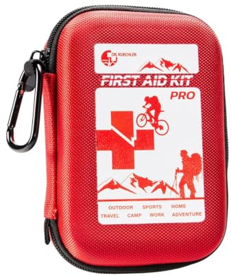 Dr. Küchler Medical PRO Erste-Hilfe-Set Outdoor - 35-teiliges First Aid Kit für Wandern, Fahrrad & Camping - wasserdicht, DIN-konform mit Kompass, Notpfeife & Kompass Color First AID KITS:rot'
