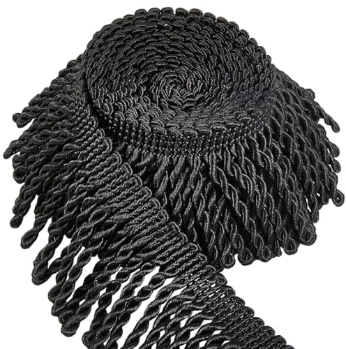 GORGECRAFT 5 Yards x 6.2cm Curtain Fringes Bullion Fringe Trim Black Upholstery Tassel Trim Ribbon for Crafts Sewing Table Runner Clothing Pillow Curtain Sofa Costume Lampshades Decoration