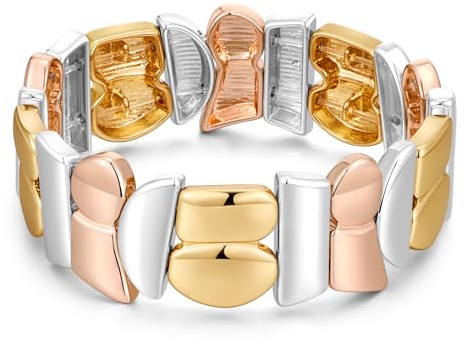 WOWORAMA Chunky Mixed Metal Bracelet for Women Two Tone Stretch Bangle Bracelets Adjustable Elastic Rose Gold Silver Statement Bracelets Jewellery
