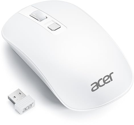 Acer Mouse wireless, mouse ottico a 4 pulsanti programmabile a 2,4 GHz 1600 DPI, ambidestro ed ergonomico, connessione o ricevitore USB multi-dispositivo per laptop/computer/telefono/tablet